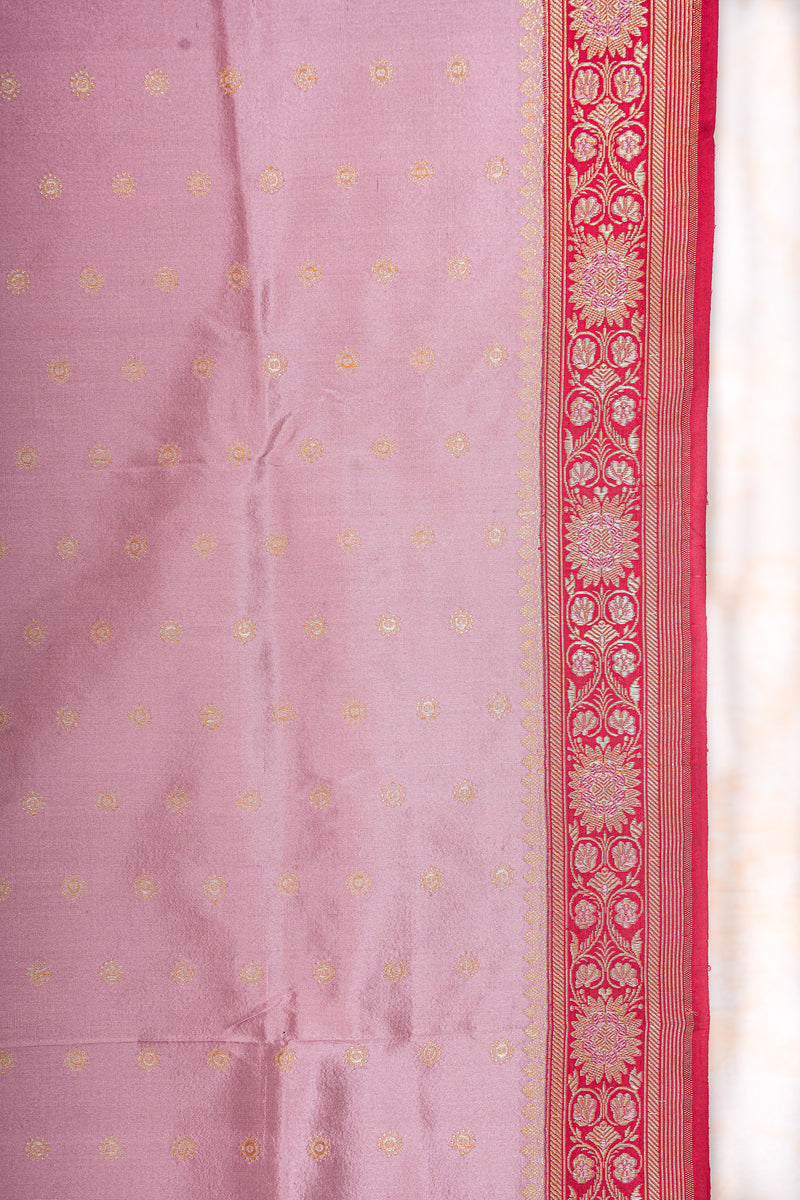 All Gold Zari Banarasi Shalu Pastel Pink  Real Zari Saree- Real gold zari