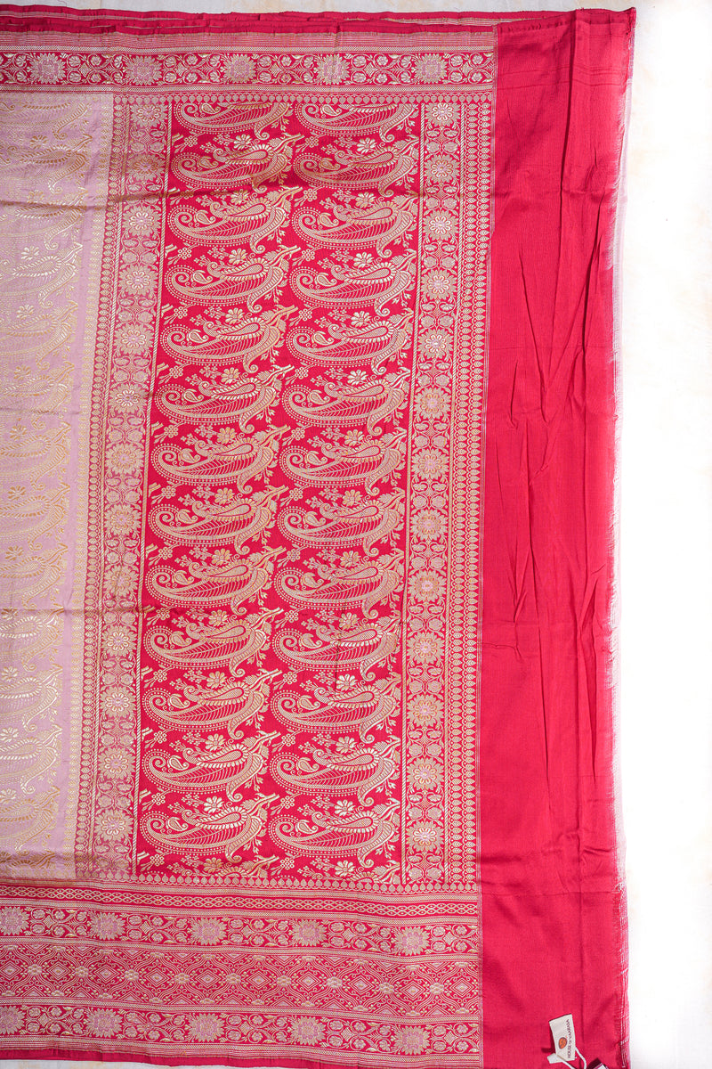 All Gold Zari Banarasi Shalu Pastel Pink  Real Zari Saree- Real gold zari