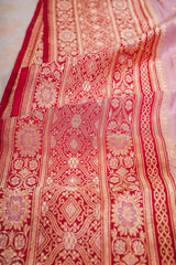 All Gold Zari Banarasi Shalu Pastel Pink  Real Zari Saree- Real gold zari