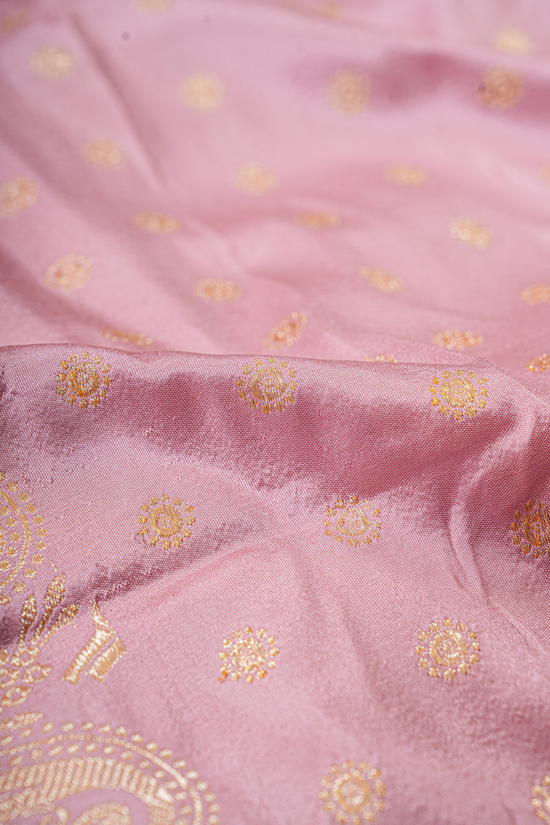 All Gold Zari Banarasi Shalu Pastel Pink  Real Zari Saree- Real gold zari