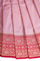 All Gold Zari Banarasi Shalu Pastel Pink  Real Zari Saree- Real gold zari