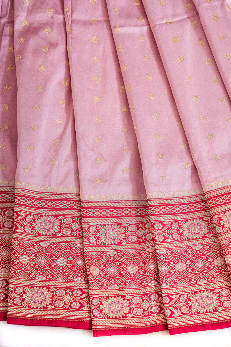 All Gold Zari Banarasi Shalu Pastel Pink  Real Zari Saree- Real gold zari