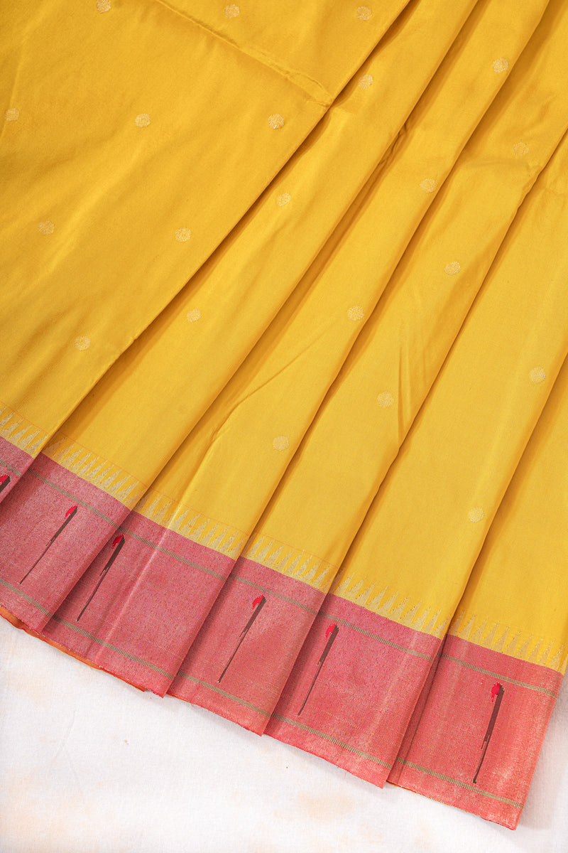Handloom Paithani Silk Saree - Single Muniya Border Yellow
