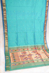 Handloom Paithani Silk Saree - Classic Pallu -  Rama Blue