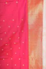 Handloom Paithani Silk Saree - Pink Peacock Motif Plain Border