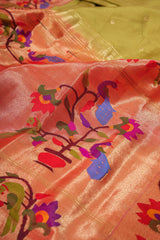 Handloom Paithani Silk Saree - Mehendi Green