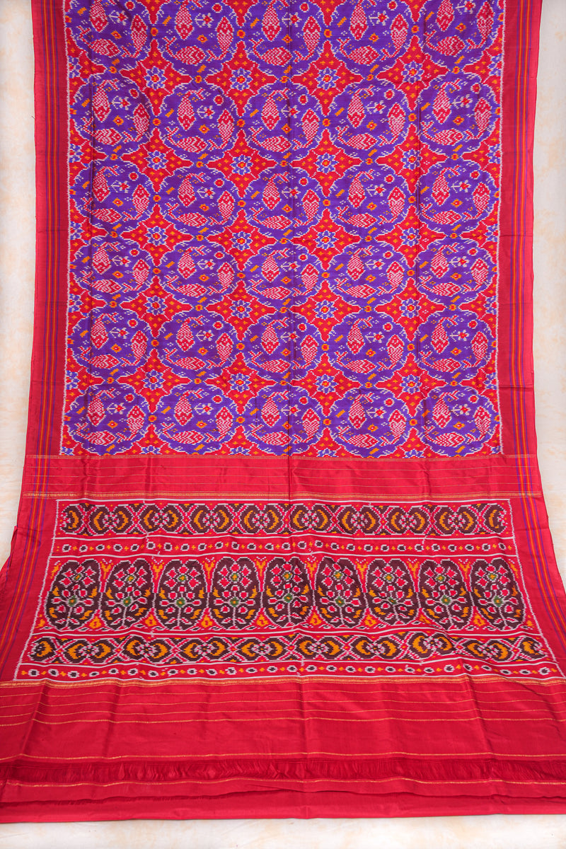 Handloom Ikat Silk Saree - Purple Fish Motif
