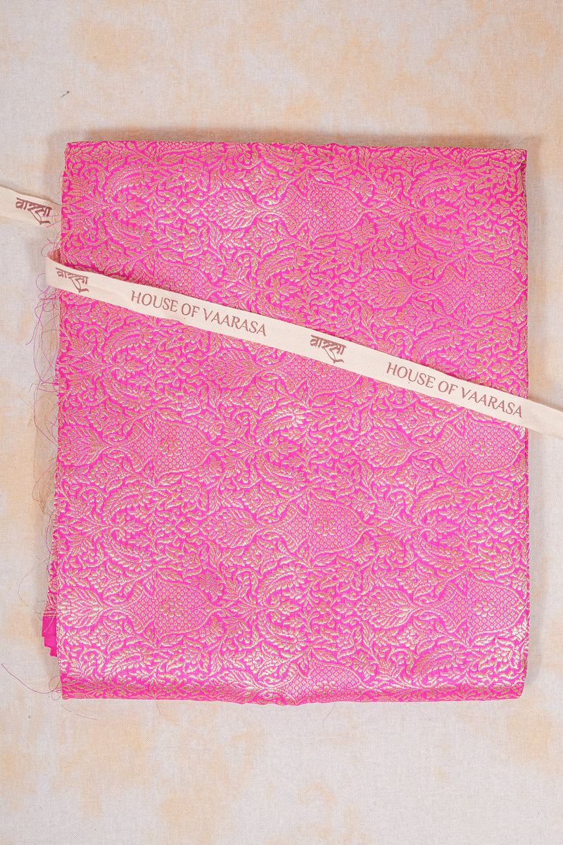 Handloom Banarasi Brocade Silk Fabric - Pink