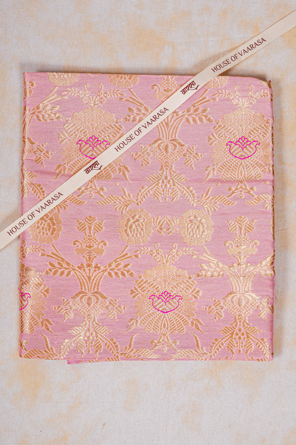 Handloom Banarasi Brocade Silk Fabric - Pastel Pink