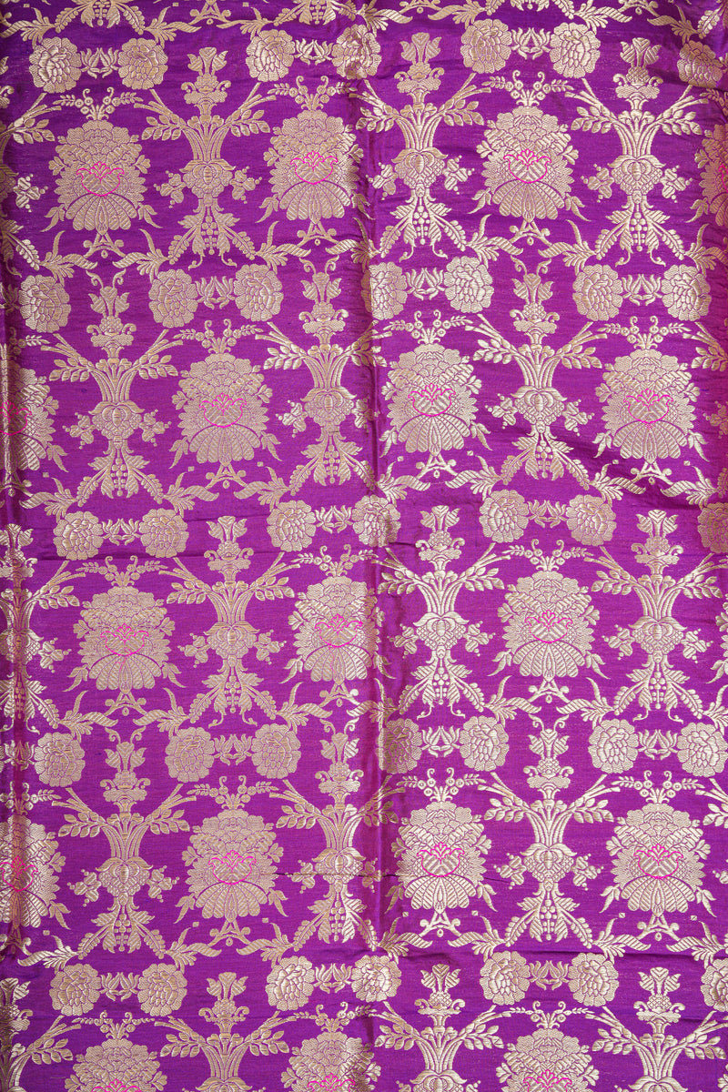 Handloom Banarasi Brocade Silk Fabric - Purple