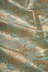 Handloom Banarasi Brocade Silk Fabric - Cyan