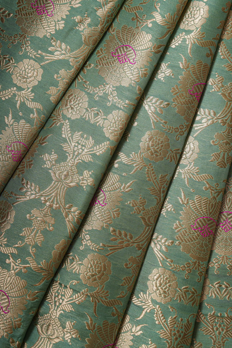 Handloom Banarasi Brocade Silk Fabric - Pastel Blue