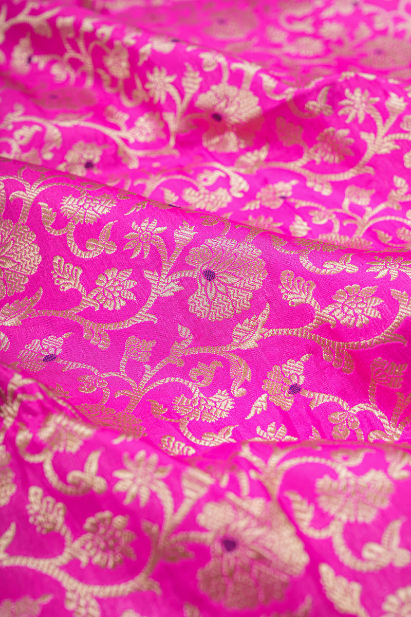 Handloom Banarasi Brocade Silk Fabric - Magenta