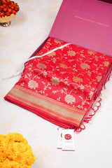 Real Zari Handloom Kadhua Banarasi Katan Silk Saree - Jaangla - Red Minakari