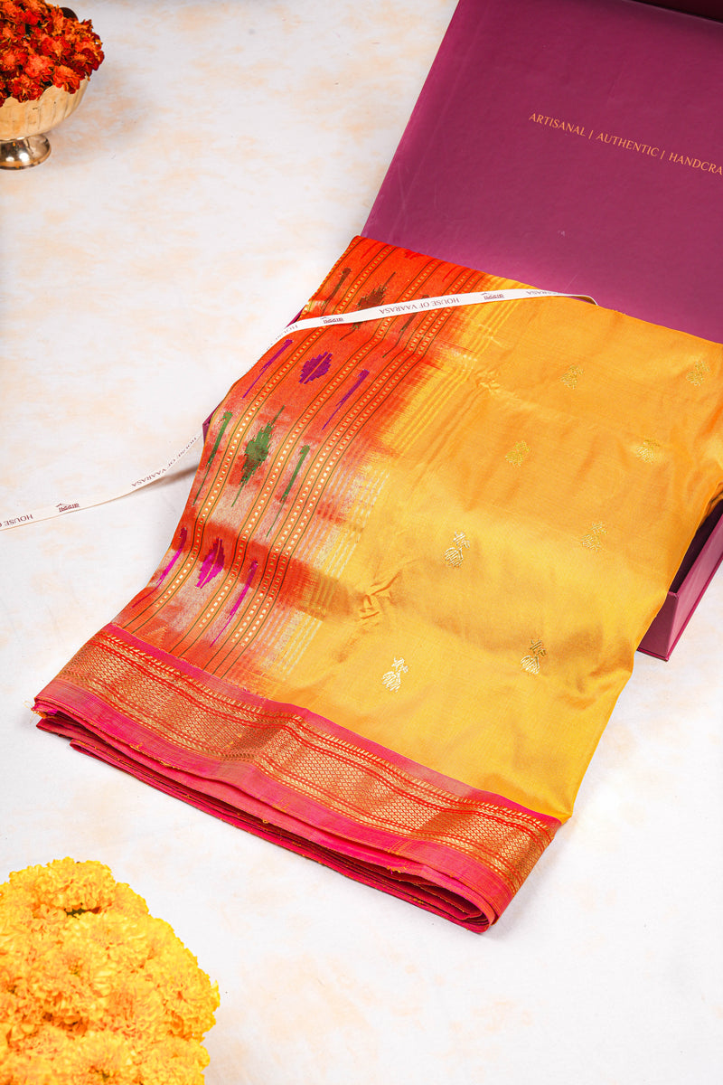 Handloom Paithani Silk Saree - Pastel Yellow