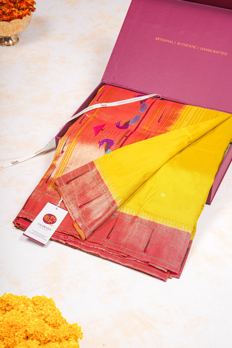 Handloom Paithani Silk Saree - Single Muniya Border Yellow