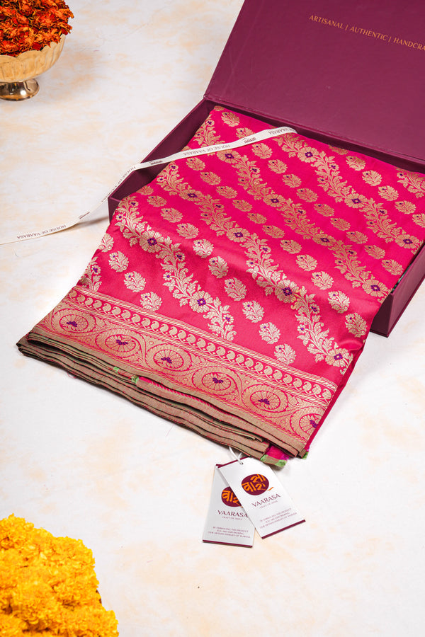 Real Zari Handloom Kadhua Banarasi Katan Silk Saree - Jaangla - Red Blue Minedar