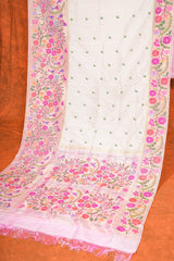 Handloom Paithani Silk Saree - Off White Floral All Over