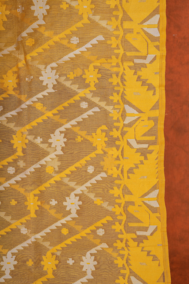 Exclusive Handloom Muslin Jamdani Jamdani Saree - Yellow White