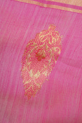 Handloom Cotton Silk Chanderi Saree Dark Pink Gold Red Buta