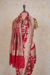 Handloom Georgette Banarasi Silk Saree - Jaal - Red