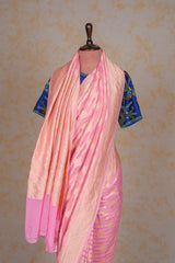 Handloom Georgette Banarasi Silk Saree - Striped - Pink