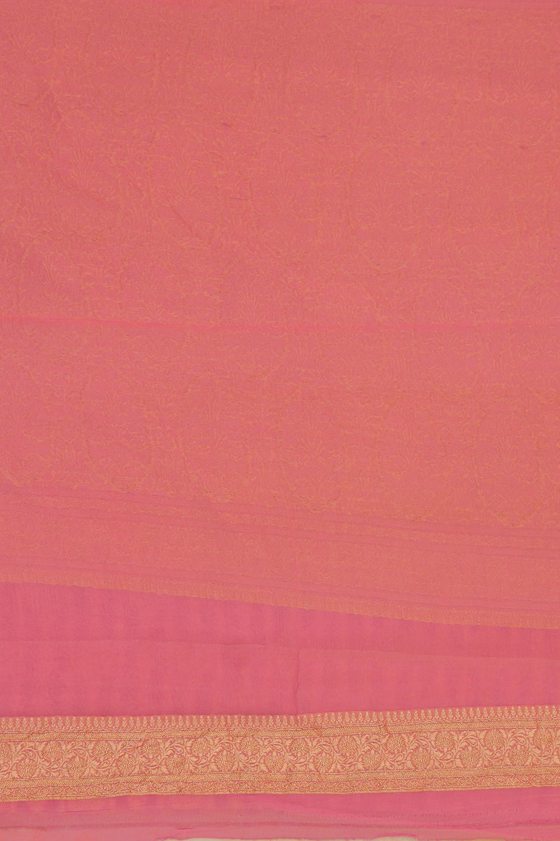 Handloom Georgette Banarasi Silk Saree - Striped - Pink