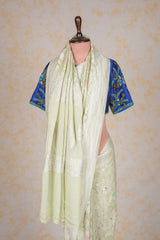 Handloom Georgette Banarasi Silk Saree - Jaal - Pastel Green Minakari