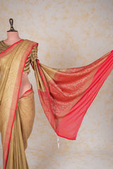 Handloom Georgette Banarasi Silk Saree - Butidar - Beige Red