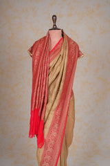 Handloom Georgette Banarasi Silk Saree - Striped - Beige Red