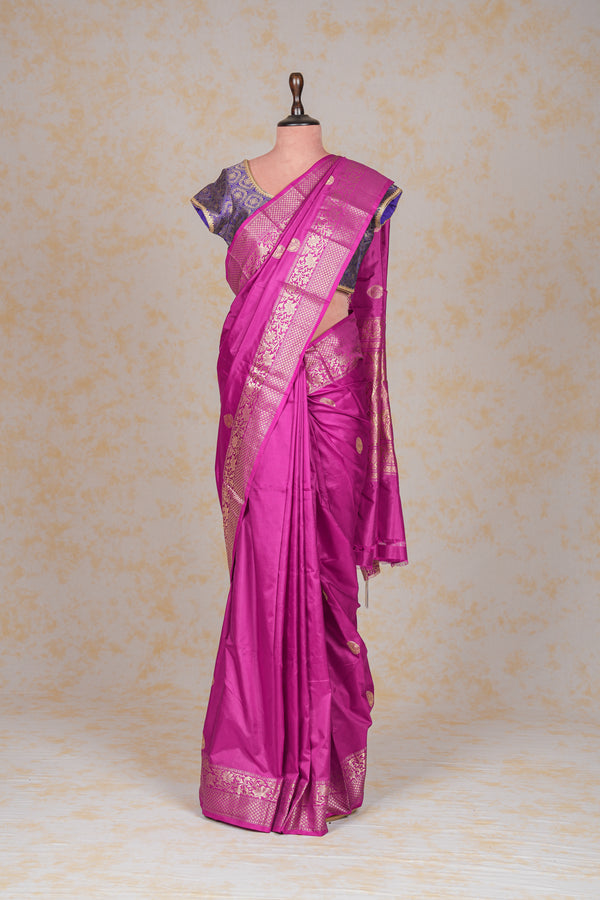 Handloom Kadhua Banarasi Katan Silk Saree - Butidar - Purple