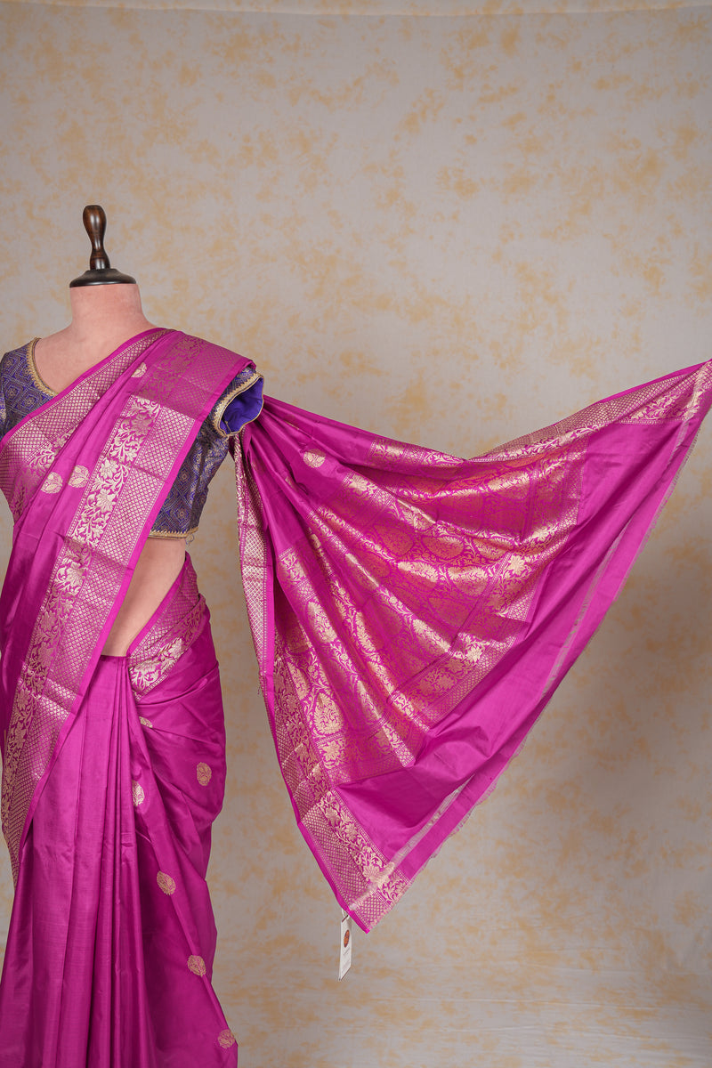 Handloom Kadhua Banarasi Katan Silk Saree - Butidar - Purple