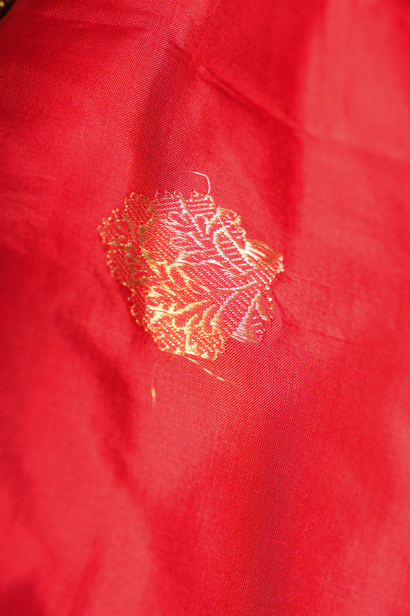 Handloom Kadhua Banarasi Katan Silk Saree - Butidar - Vermillion Red