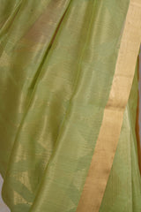 Handloom Cotton Silk Chanderi Saree Green Striped Buta