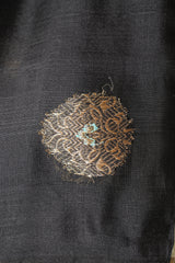 Handloom Cotton Silk Chanderi Saree Black Blue Gold Floral Buta