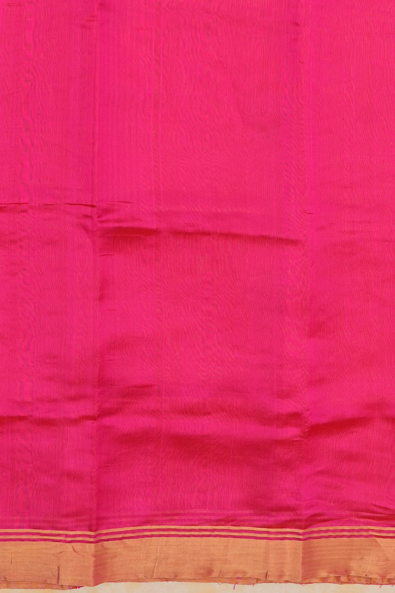 Handloom Cotton Silk Chanderi Saree Pink Red Striped Floral Buta
