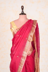 Handloom Kadhua Banarasi Kora Silk Saree - Butidar - Red, Aboli