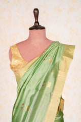 Handloom Cotton Silk Chanderi Saree Green Gold Buta