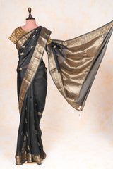 Handloom Kadhua Banarasi Kora Silk Saree - Butidar - Black