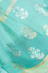 Handloom Kadhua Banarasi Kora Silk Saree - Leheria Floral - Green, Blue