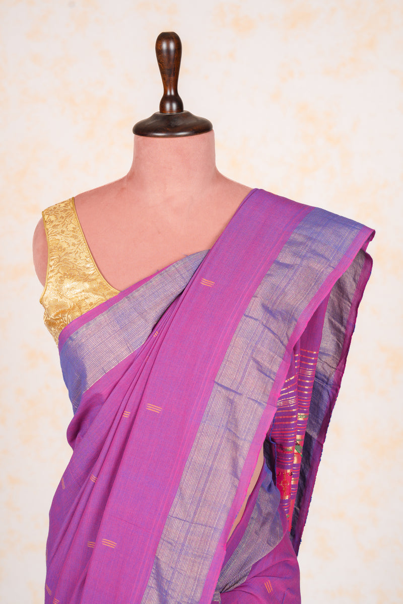 Handwoven Purple & Gold Paithani Saree With Peacock Motifs
