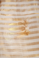Handloom Cotton Silk Chanderi Saree Off White Striped Floral Buta