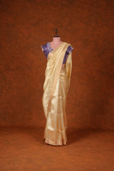 Handloom Cotton Silk Chanderi Saree Yellow Gold Comb Buta