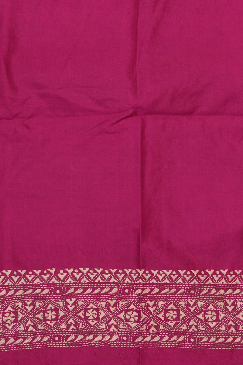 Handembroidered Kantha Silk Saree-Purple Floral Butidar