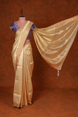 Handloom Cotton Silk Chanderi Saree Yellow Gold Comb Buta