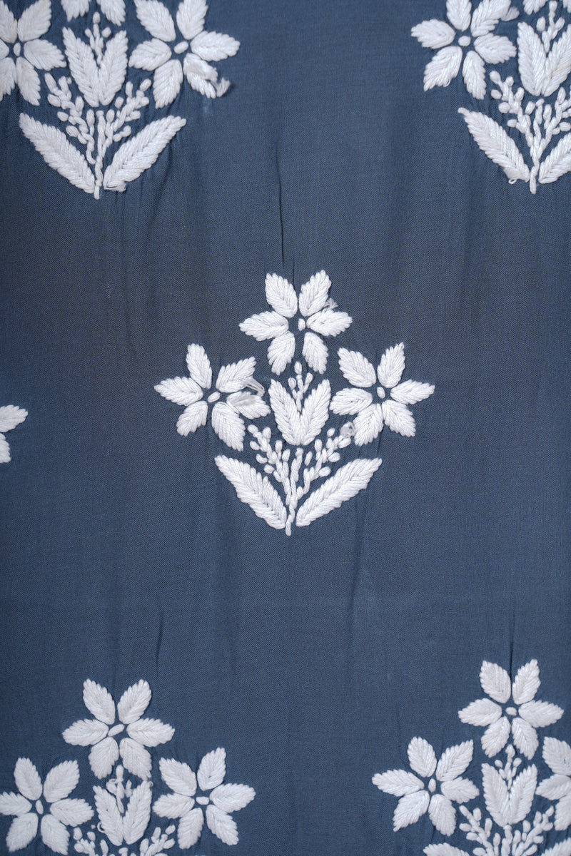 Chikankari Fine Modal Cotton Kurta - Dark Blue