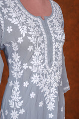 Chikankari Fine Modal Cotton Kurta - Light Gray