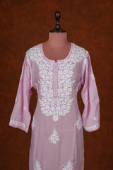 Chikankari Fine Modal Cotton Kurta - Pink