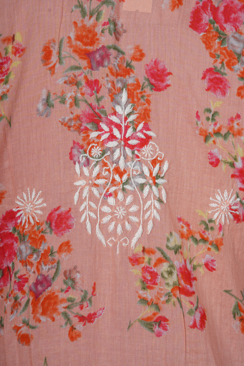 Chikankari Pure Mul Mul Dress Printed Set -Pink