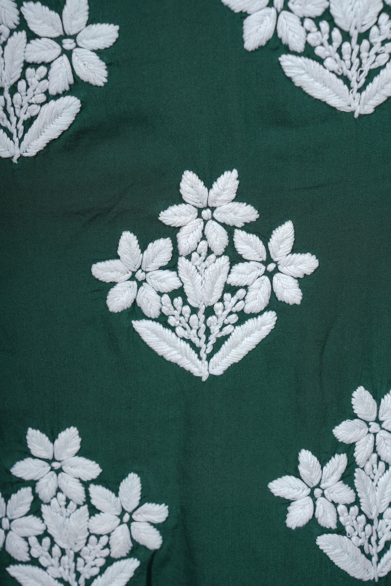 Chikankari Fine Modal Cotton Kurta-Bottle Green